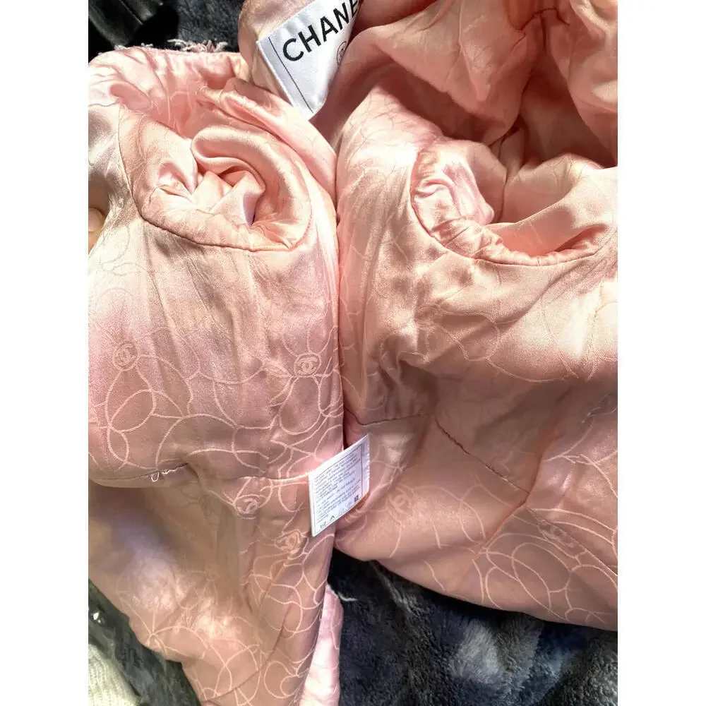 2007 CHANEL FR-34 Vintage 07P TWEED Pink Black Jacket Trim CC logo Buttons US-2 - Picture 13 of 15
